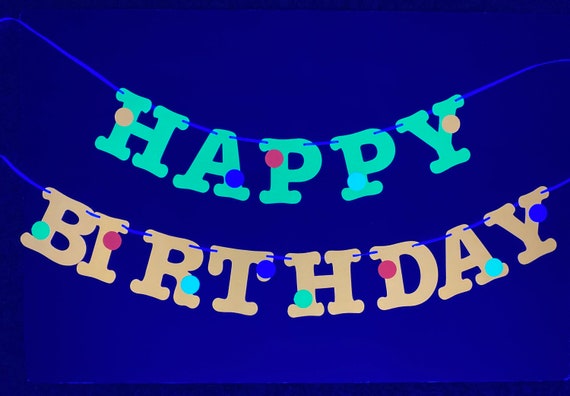 Glow Party Birthday Banner, Neon fluorescent birthday banner, UV Reflective Birthday Banner, Glow Party Decor, Sweet 16 Glow Party Il_570xn