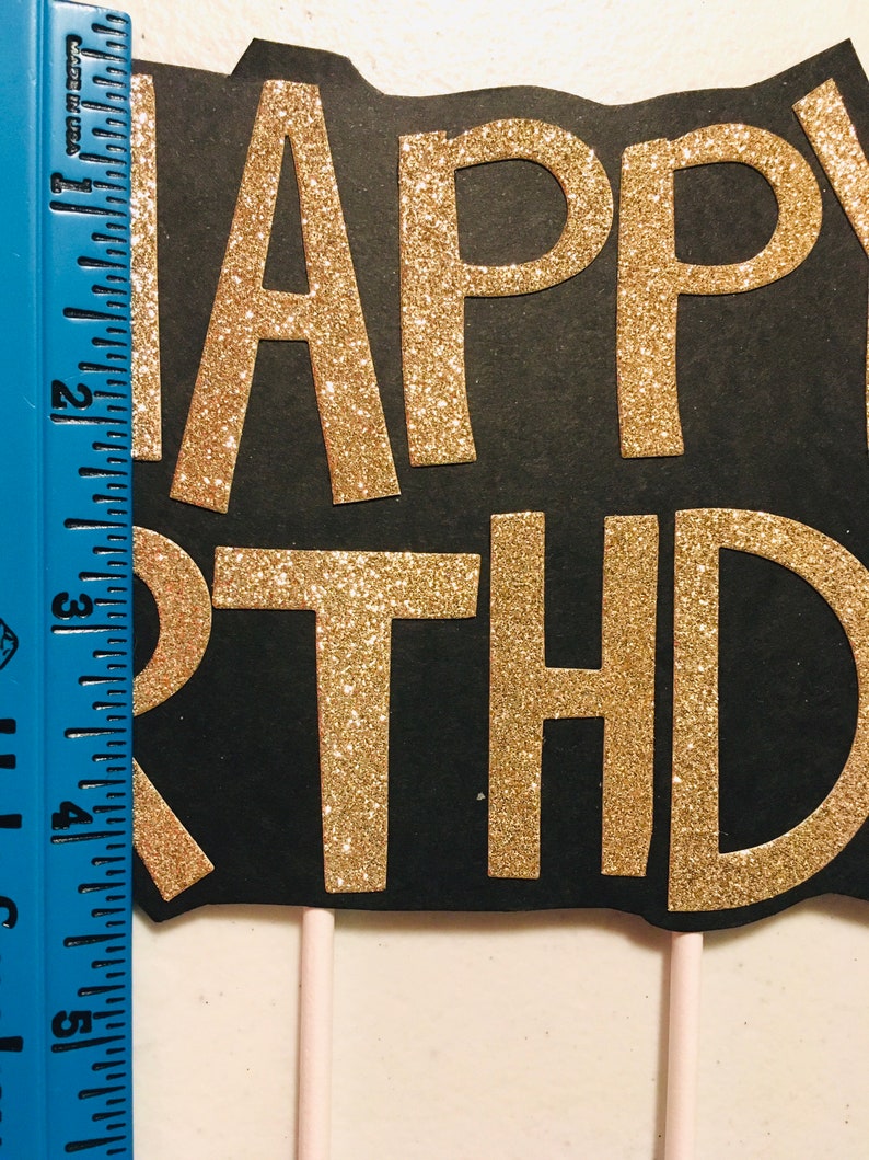 Black and Gold Cake Topper Happy Birthday Cake Topper Etsy