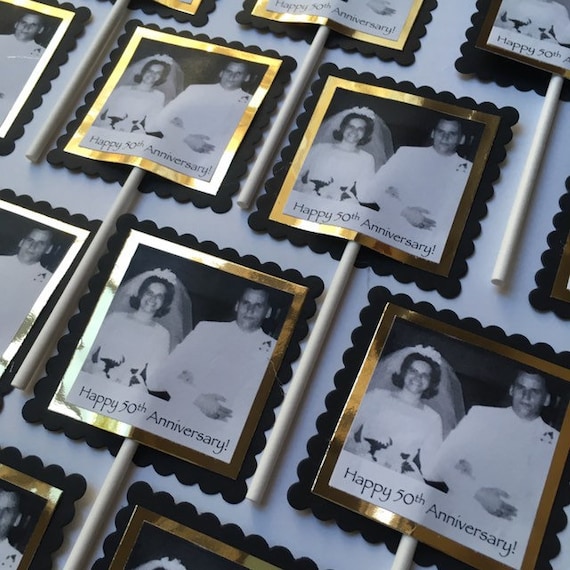 Anniversary Toppers, Cupcake Toppers, Golden Anniversary, Anniversary Cupcakes, Photo Toppers, Photo Cupcakes, 50th Anniversary Decor Il_570xn