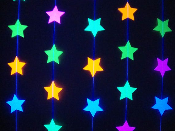 Glow Party Decorations, Neon Star Garland, Black Light Party Decor,  Fluorescent Star Garland, Sweet 16 Glow Party, 80s Party, Skate Party 