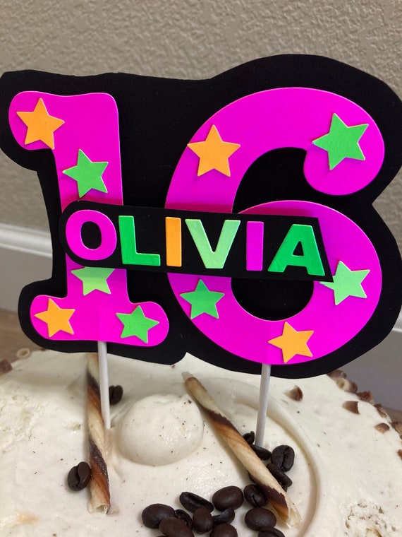 Glow Party Cake Topper, Neon Cake Topper, Birthday Cake Decor, Personalized Topper, Name Topper, Age Topper, Glow Party Decorations Il_570xn