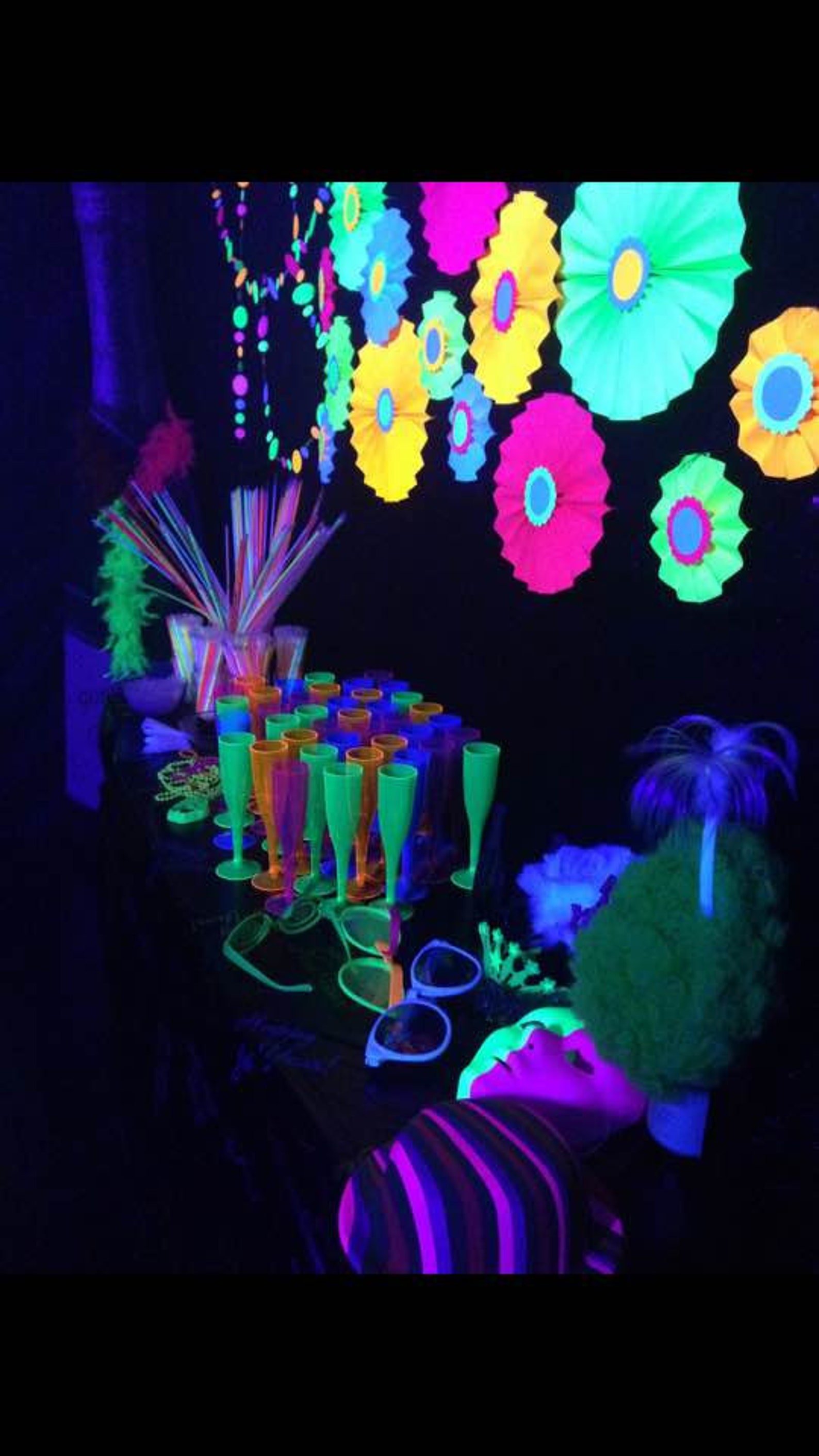 Glow Party Decorations Neon Paper Fan Neon Decorations Glow Etsy