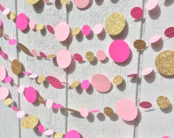 Barbie Party Decor, Pink Gold Glitter Garland, Barbie Birthday, Girl Party Decoration, Pink and Gold Streamer, Barbie Bunting, Pink Party