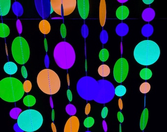 Fluorescent UV Reflective Black Light Garlands, Glow Party Decor, Glow in the Dark Birthday Party, 80s Theme Event Decor, Handmade Garlands