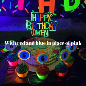 Glow Party Cake Topper, Neon Birthday Cake Topper, Personalized Cake ...