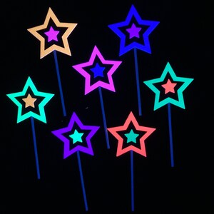 Neon Star Cake Decoration, Glow in the Dark Cake Topper, Glow Party Supply, Cupcake Decor, Black Light Party Supply, UV Reflective Stars image 7