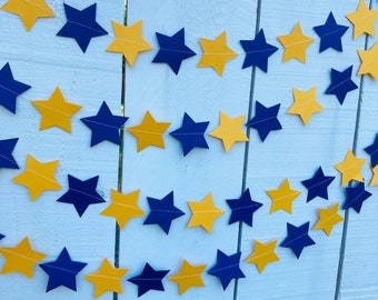 Navy Blue and Golden Yellow Star Garland, Navy and Gold Graduation Decoration, UC Davis Grad Party, UC Berkeley Decor, Dorm Decoration