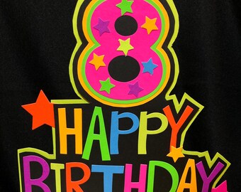Happy Birthday Age Neon Cake Topper, Glow Party Neon Birthday Cake Decor, Birthday Decoration, Glow in the Dark Supplies, Neon Skate Party