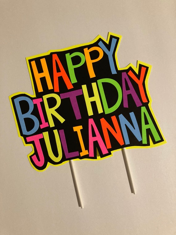 Glow Party Cake Topper, Neon Birthday Cake Topper, Personalized Cake Topper, UV Reflective Cake Decoration, Fluorescent Neon Cake Decor Il_570xn