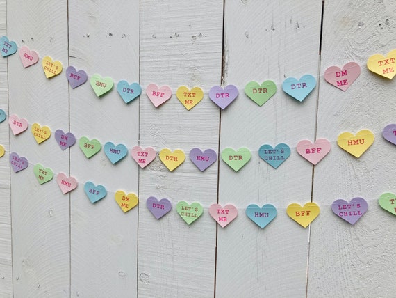 Valentine's Day decor, Valentine's Day decoration, Valentine's Day heart garland, Valentine's Day classroom decor, conversation hearts Il_570xn