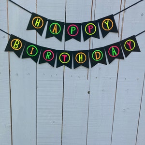 Neon Birthday Banner, Glow Party Banner, 80s Birthday Party, Black Light Party, Sweet 16 Glow Party, 80s Party, Retro Birthday, Skate Party image 9