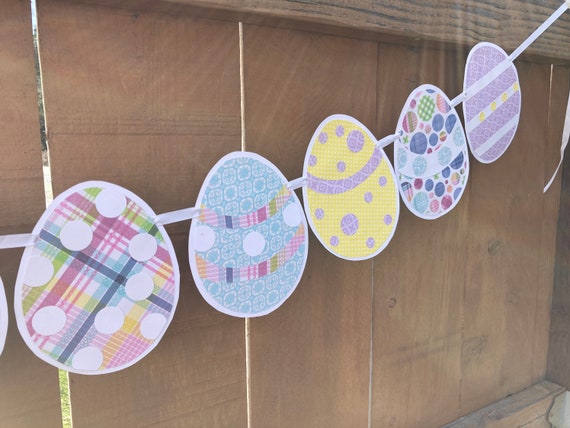 Easter Egg Banner, Spring Mantel Decor, Pastel Banner, Springtime Garland, Easter Gift, Spring Fireplace Decor, Paper Garland, Easter Party Il_570xn