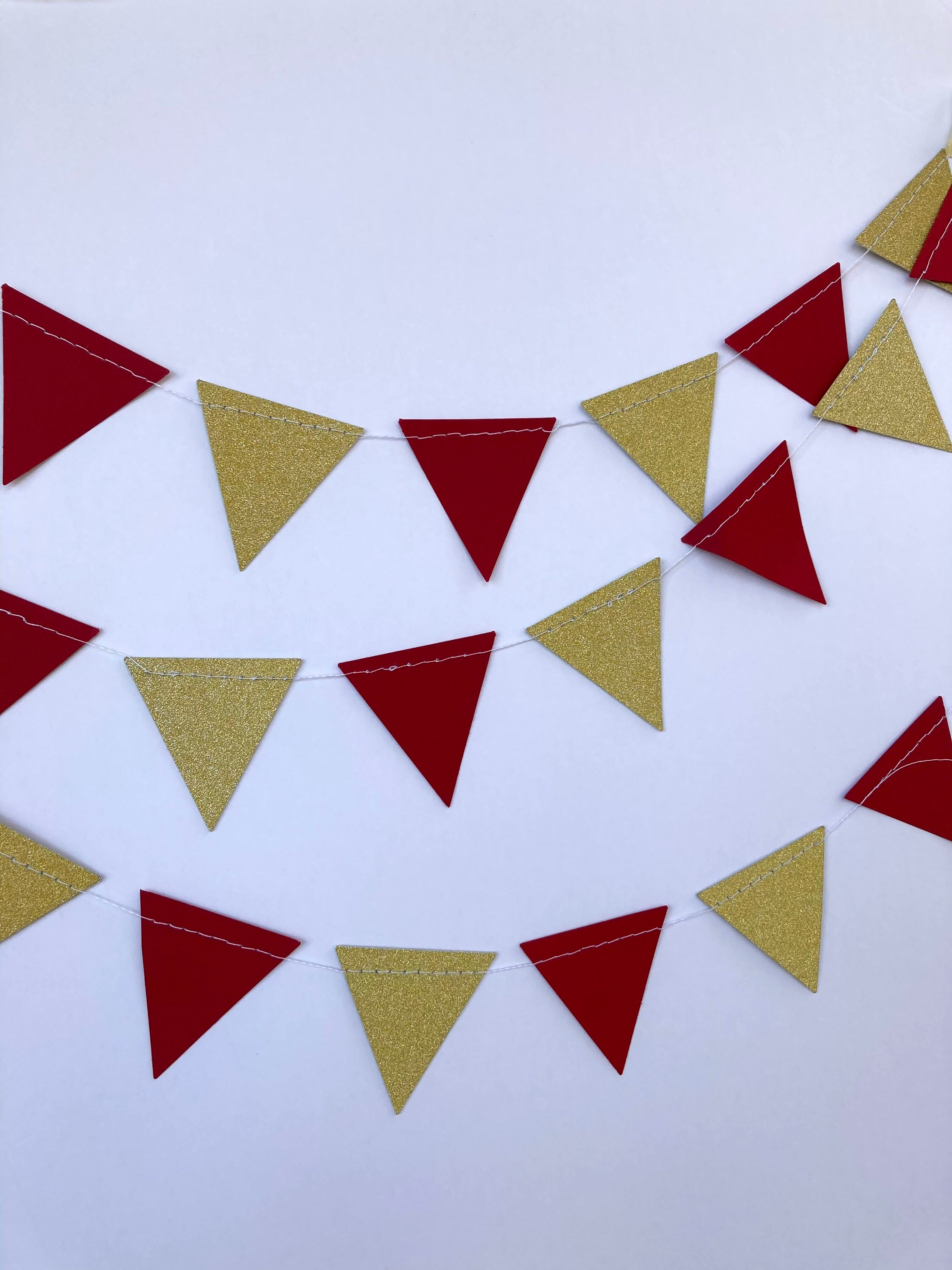 Triangle Graduation Maroon and Gold Glitter Triangle Graduation Bunting, University ...