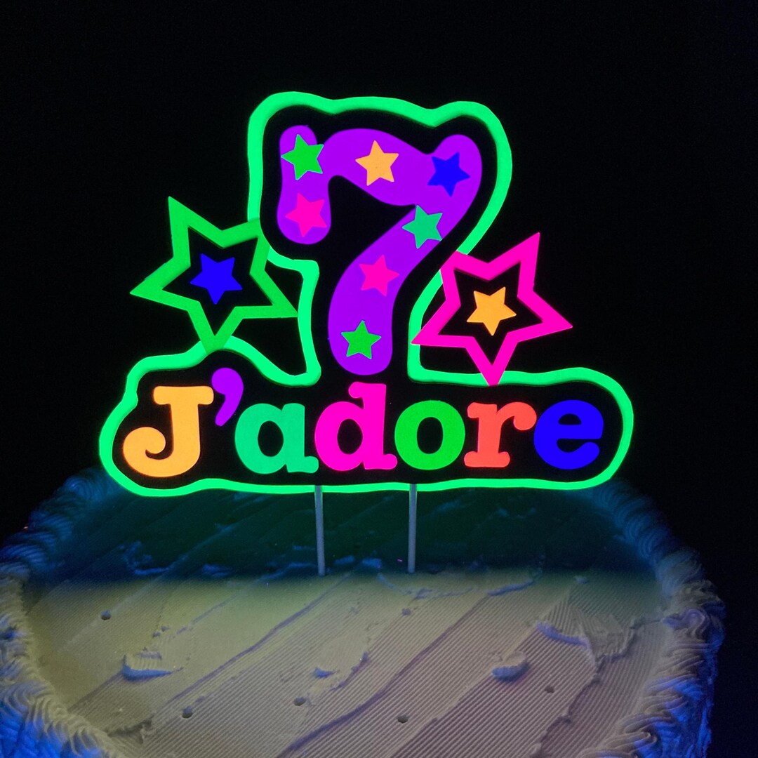 Neon UV Reflective Cake Topper, Personalized Glow Birthday Cake ...