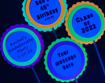 Neon Cupcake Toppers, Custom Message Toppers, Glow Party, Glow Party Cupcake Decoration, Fluorescent Toppers, Your Message, Neon Decor