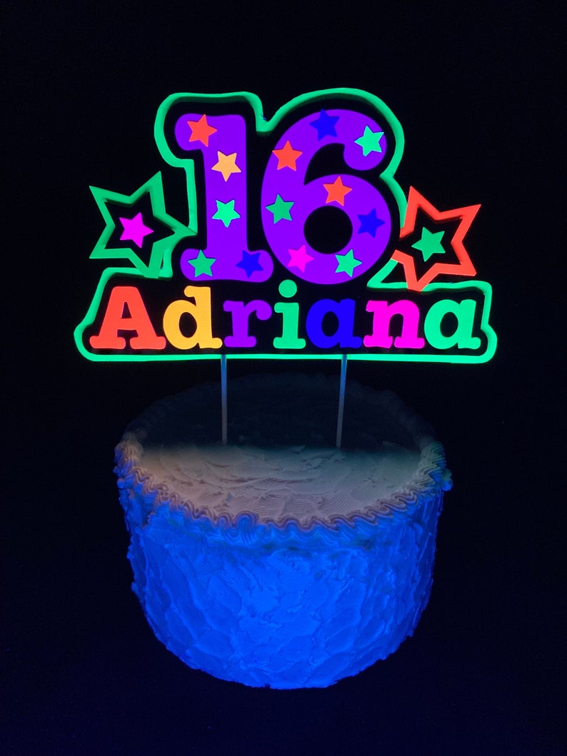 Glow Party Cake Topper, Neon Cake Topper, Birthday Cake Decor, Personalized Topper, Name Topper, Age Topper, Glow Party Decorations image 2