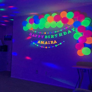 Glow Party Birthday Banner, Neon fluorescent birthday banner with garlands, UV Reflective Birthday Banner, Glow Party Decor image 9