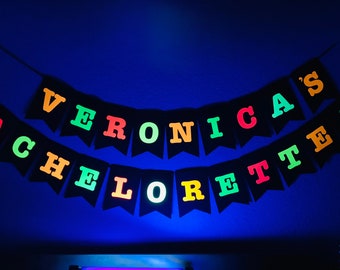 Bachelorette Party, Bachelorette Glow, Large Neon Banner, Glow Party Banner, Personalized Banner, UV Reflective Decor, Black Light Banner