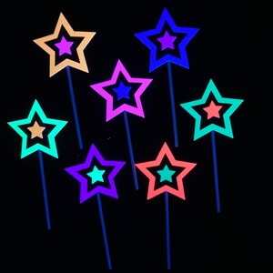 Neon Star Cake Decoration, Glow in the Dark Cake Topper, Glow Party Supply, Cupcake Decor, Black Light Party Supply, UV Reflective Stars image 2