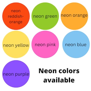 Puede incluir: Un gr&aacute;fico que muestra los colores ne&oacute;n disponibles en una variedad de tonos, incluyendo rojo anaranjado ne&oacute;n, verde ne&oacute;n, naranja ne&oacute;n, amarillo ne&oacute;n, rosa ne&oacute;n, azul ne&oacute;n y morado ne&oacute;n.