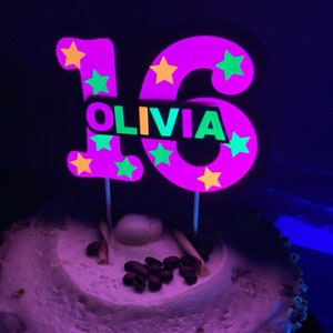 Glow Party Cake Topper, Neon Cake, Pink Topper, Birthday Cake Decor, Personalized Topper, Name Topper, Age Topper, Glow Party Decorations