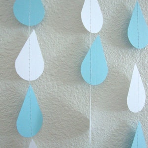 Baby Blue and White Raindrops, Baby Shower Decoration, Paper Raindrop Garland, Baby Sprinkle, Boy Baby Shower, Baby Sprinkle Decor image 1