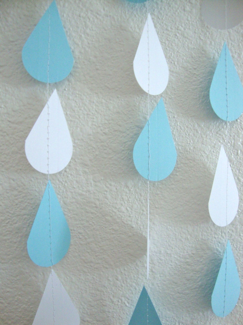 Baby Blue and White Raindrops, Baby Shower Decoration, Paper Raindrop Garland, Baby Sprinkle, Boy Baby Shower, Baby Sprinkle Decor image 1