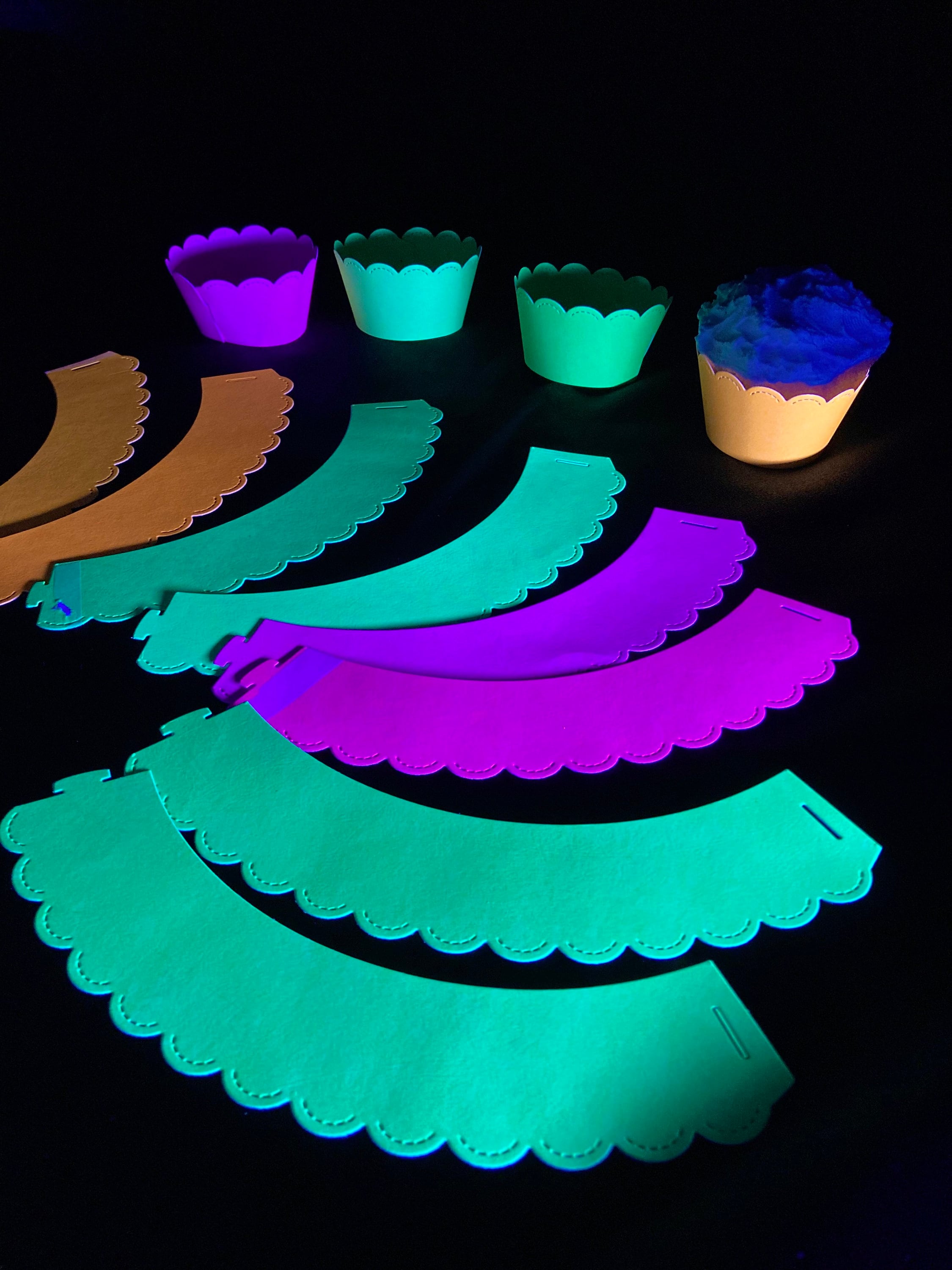 Neon Cupcake Decor One Dozen Standard Cupcake Wrappers Glow in the Dark Party Fluorescent Party Decor Black Light Party UV