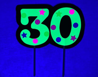 Neon Number Cake Topper, Glow Party Cake Topper, Neon Birthday Cake Topper, UV Reflective Cake Decoration, Fluorescent Neon Cake Decor