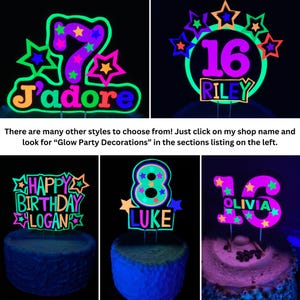 Glow Party Cake Topper, Neon Birthday Cake Topper, Personalized Cake ...