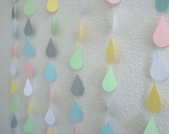Pastel Raindrop Garland, Baby Shower Backdrop, Neutral Baby Sprinkle, Gender Reveal, Virtual Baby Shower, Noah's Ark Party, Zoom Party