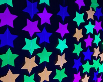 Glow Party Decorations, Neon Star Garland, Black Light Party Decor, Fluorescent Star Garland, Sweet 16 Glow Party, 80s Party, Skate Party