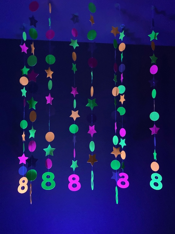 Glow Party Decor, Age Decoration, Star Birthday Garland, Neon Decoration, Black  Light Party, Neon Dance Party, Skate Party, Glow Birthday 