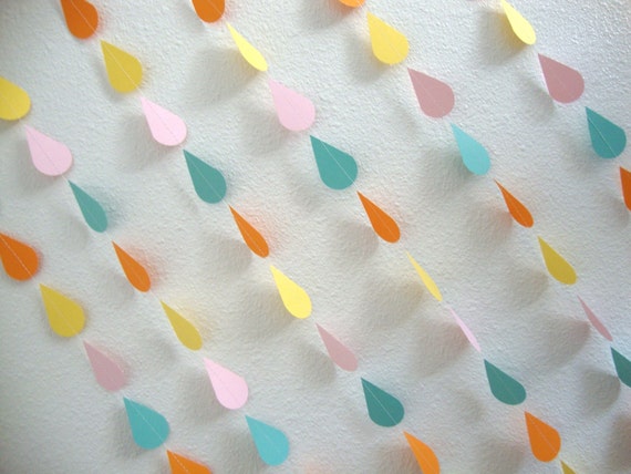 Neutral baby sprinkle garland, pastel raindrop garland, neutral baby shower decor, spring bridal shower raindrop garland, spring color drops Il_570xn