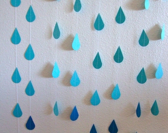 Blue Ombre Raindrops, Raindrop Garland, Baby Boy Shower Decor, Baby Shower Garland, Baby Shower Backdrop, Baby Sprinkle Decor, Blue Raindrop