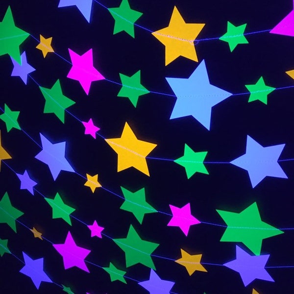 Glow Party Neon Star Garlands, Glowing Stars, Star Decoration for Glow in the Dark Party, Sweet 16 Glow Party Decor