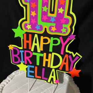 Personalized Topper, Glow Party Cake, Neon Birthday Cake Decor ...