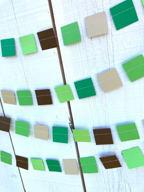 Minecraft Party Decoration, Minecraft Party Garland, Video Gaming Party Decoration, Pixel Garland, Green and Brown Square Garland Il_570xn