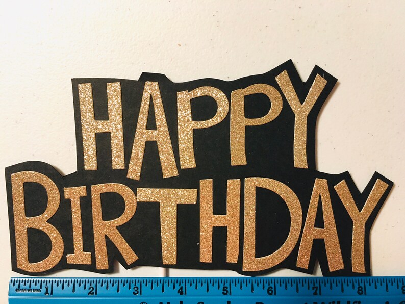 Black and Gold Cake Topper Happy Birthday Cake Topper Etsy