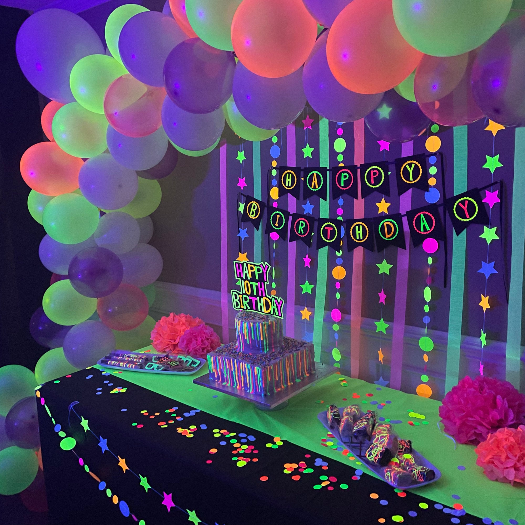 Glow Party Decor, Age Decoration, Star Birthday Garland, Neon Decoration, Black  Light Party, Neon Dance Party, Skate Party, Glow Birthday 