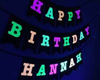 Large Neon Banner, Glow Party Birthday Banner, Personalized Sign, UV Reflective Decor, Black Light Decoration, 80s Party, Fluorescent Decor