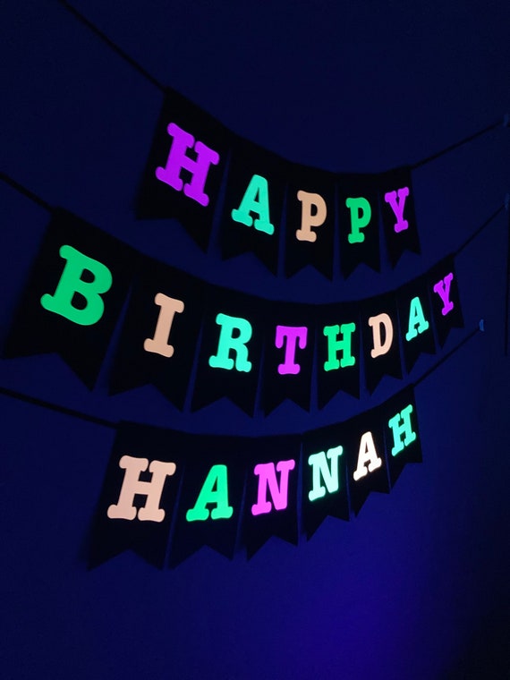 Large Neon Banner, Glow Party Birthday Banner, Personalized Sign, UV Reflective Decor, Black Light Decoration, 80s Party, Fluorescent Decor Il_570xn