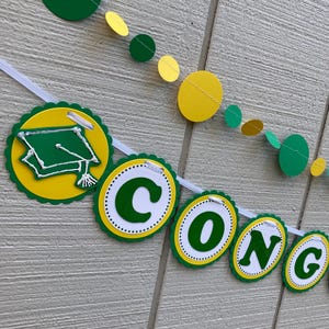 Banner y guirnalda de graduación, banner de felicitaciones, decoración verde y amarilla para fiesta de graduación, banner personalizado de la Universidad de Oregon, Baylor Grad