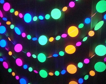 Glow Party Garland, Neon Party Decoration, 80s Party Decor, Glow Party Hanging Decor, Skate Party Decor, Glow Party Polka Dot Garland