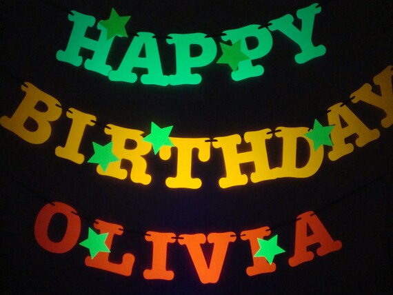 Glow Party Birthday Banner, Neon Birthday Banner, Fluorescent Banner, Glow Party Decoration, Neon Dance Party Decor, Sweet 16 Glow Party Il_570xn