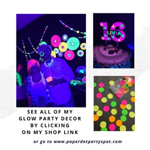 Glow Party Birthday Banner, Neon fluorescent birthday banner with garlands, UV Reflective Birthday Banner, Glow Party Decor image 4
