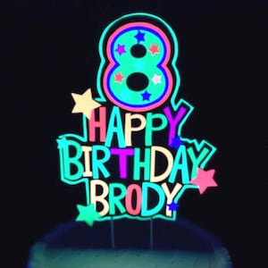 Personalized Topper, Glow Party Cake, Neon Birthday Cake Decor, Birthday Decoration, Glow in the Dark Supplies, Neon Party, Skate Party