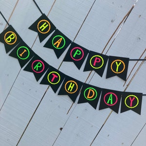 Neon Birthday Banner, Glow Party Banner, 80s Birthday Party, Black Light Party, Sweet 16 Glow Party, 80s Party, Retro Birthday, Skate Party image 7