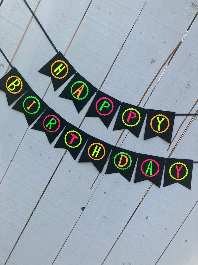 Neon Birthday Banner, Glow Party Banner, 80s Birthday Party, Black Light Party, Sweet 16 Glow Party, 80s Party, Retro Birthday, Skate Party image 7