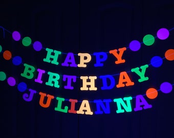 Glow Party Birthday Banner, Neon Birthday, UV Reflective Decor, Banner, Glow Party Decor, Birthday Banner, 80s Party, Sweet 16 Glow Party